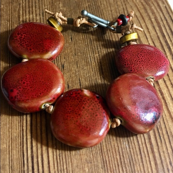 Ceramic Bead Ladies Bracelet,  Large Beaded Ladies Bracelet,  Handmade Jewelry - Picture 3 of 5